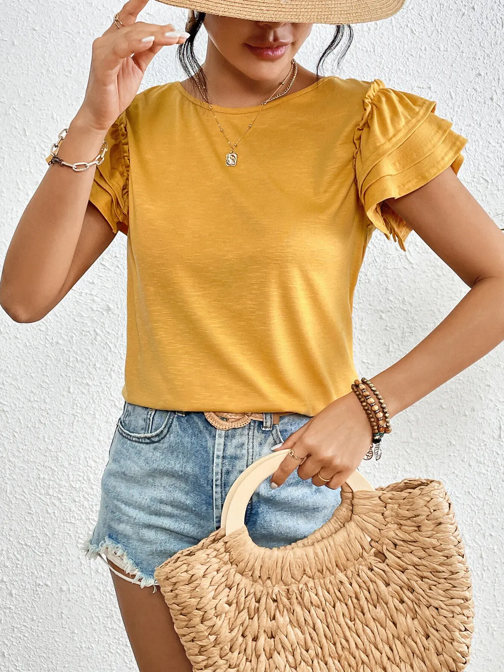 Ruffle Sleeve Round Neck T-Shirt, image 3