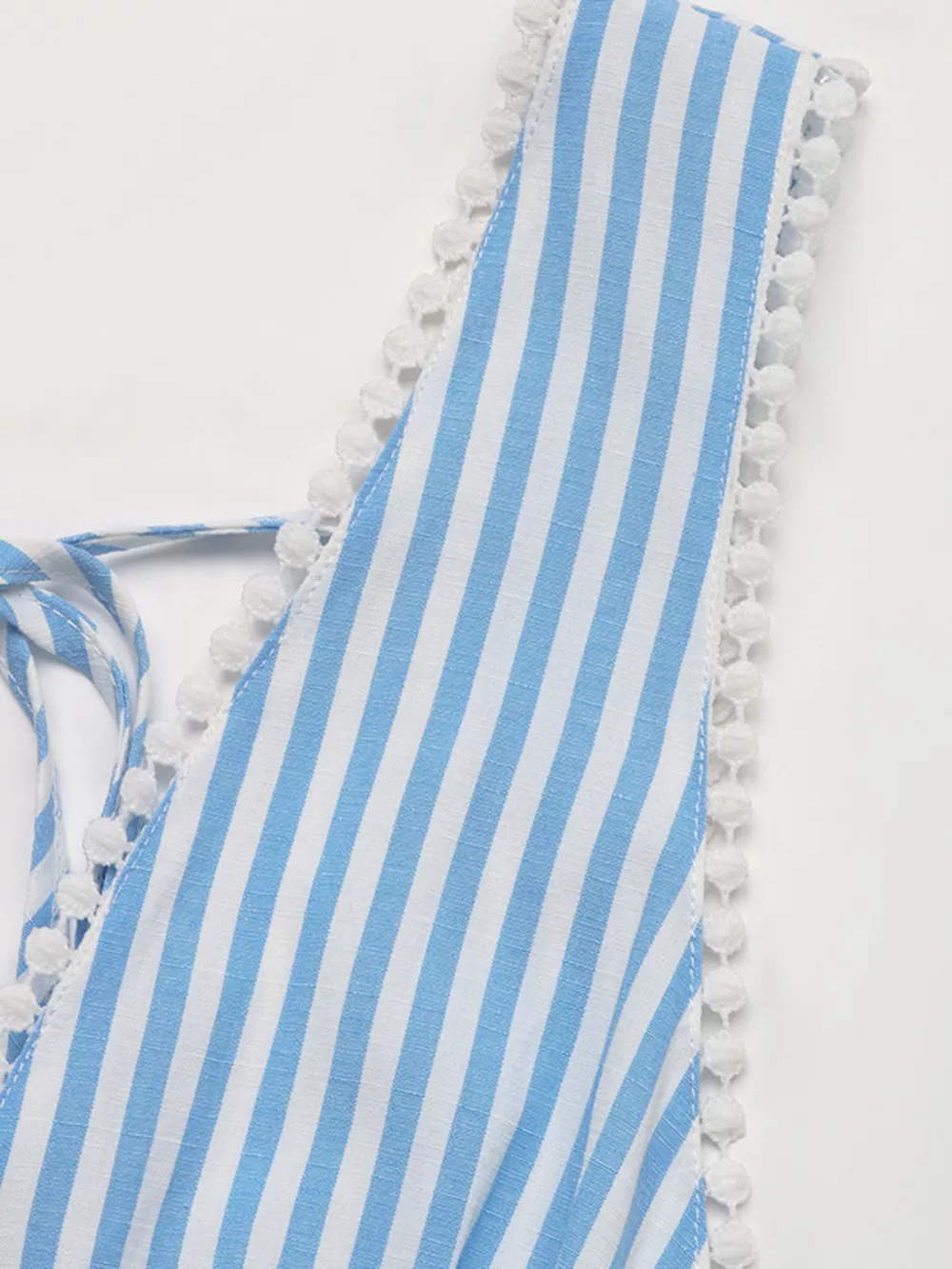 Striped Pom-Pom Trim Tie Front Sleeveless Mini Dress, image 10