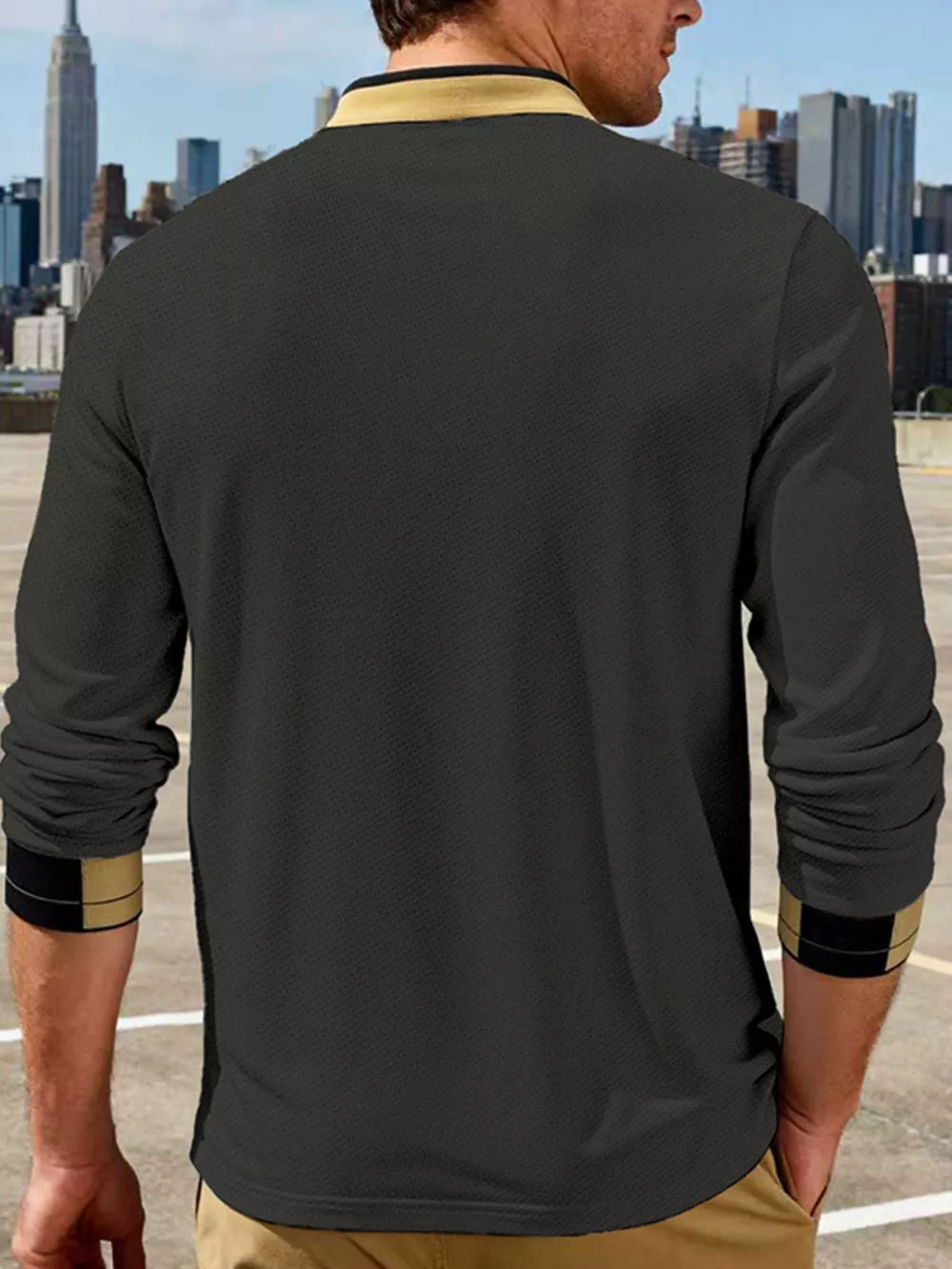 Men's Full Size Button Detail Long Sleeve Polo Plus Size, image 10