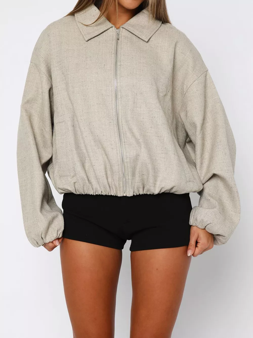 Oversized Zip-Up Drop Shoulder Jacket, image 2