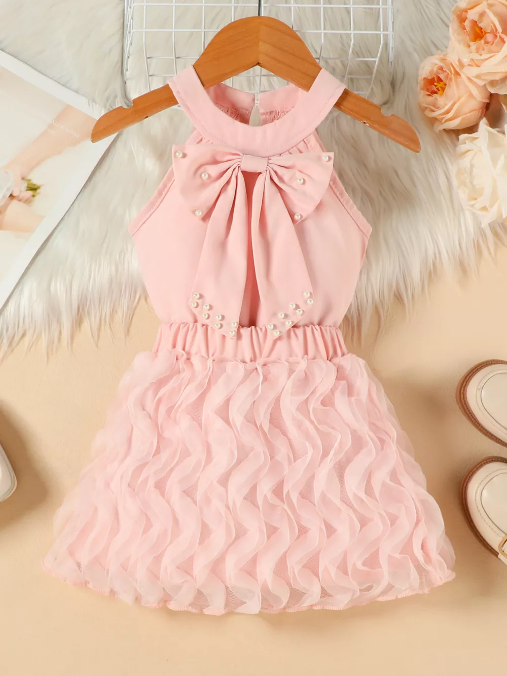 Children's Pearl Bowknot Top and Skirt Set, image 2