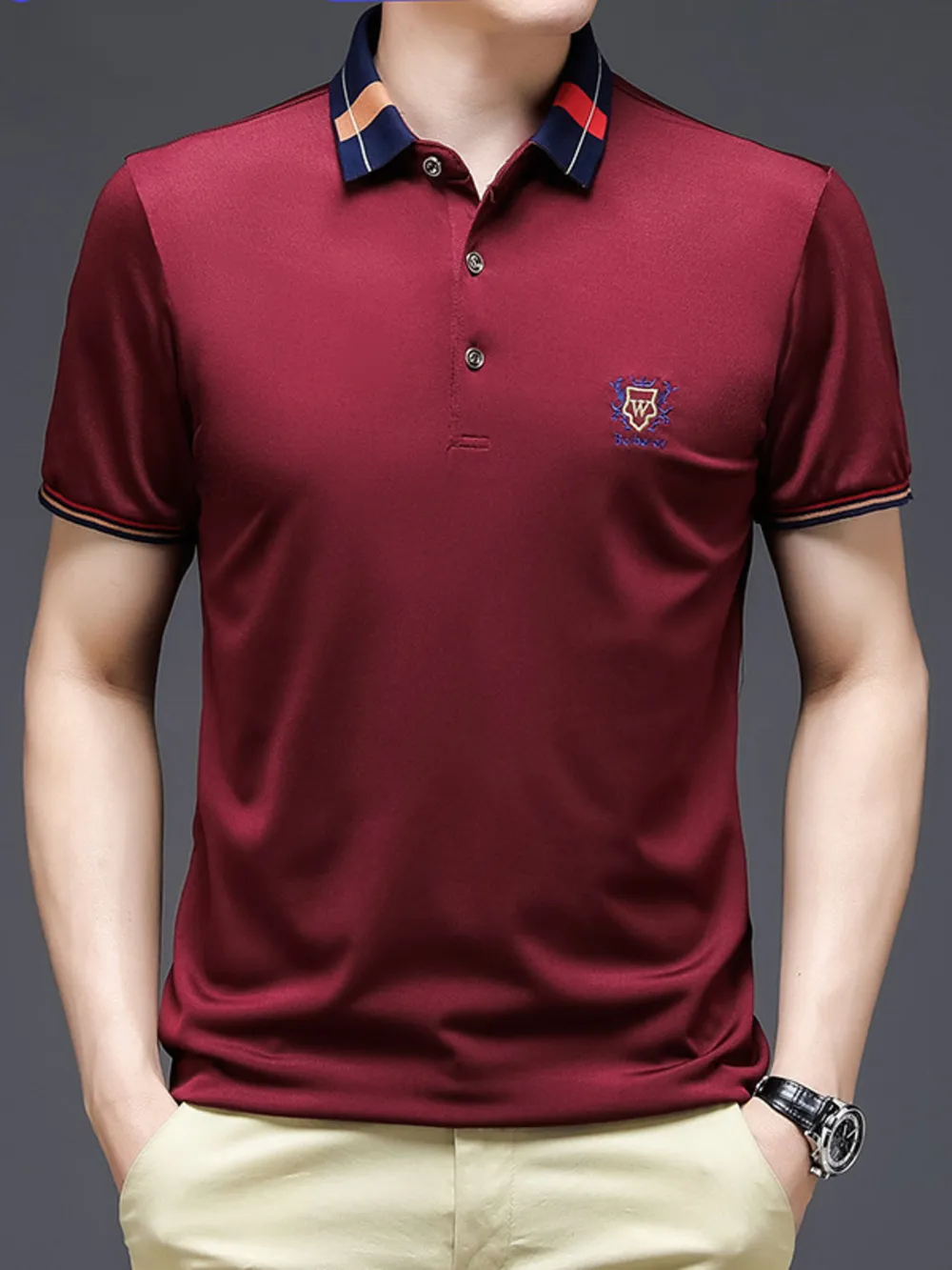 Men's Plus Size Short Sleeve Contrast Collar Polo Shirt, image 2