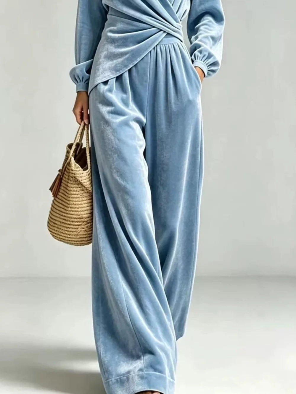 Velvet Wrap-Front Top and Pants Set, image 7