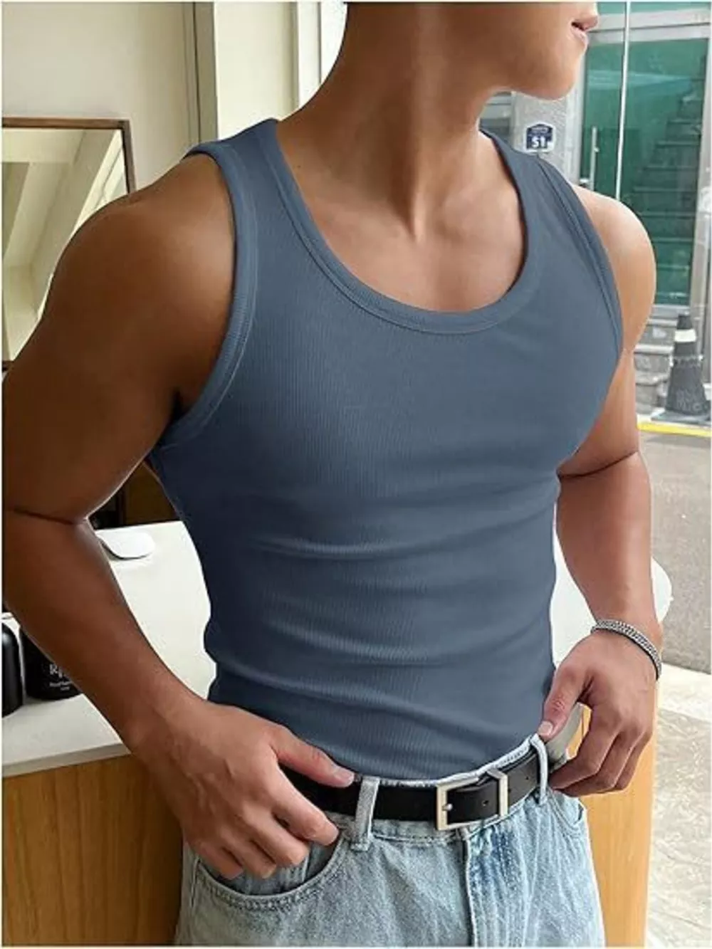 Men's Ribbed Round Neck Tank, image 7