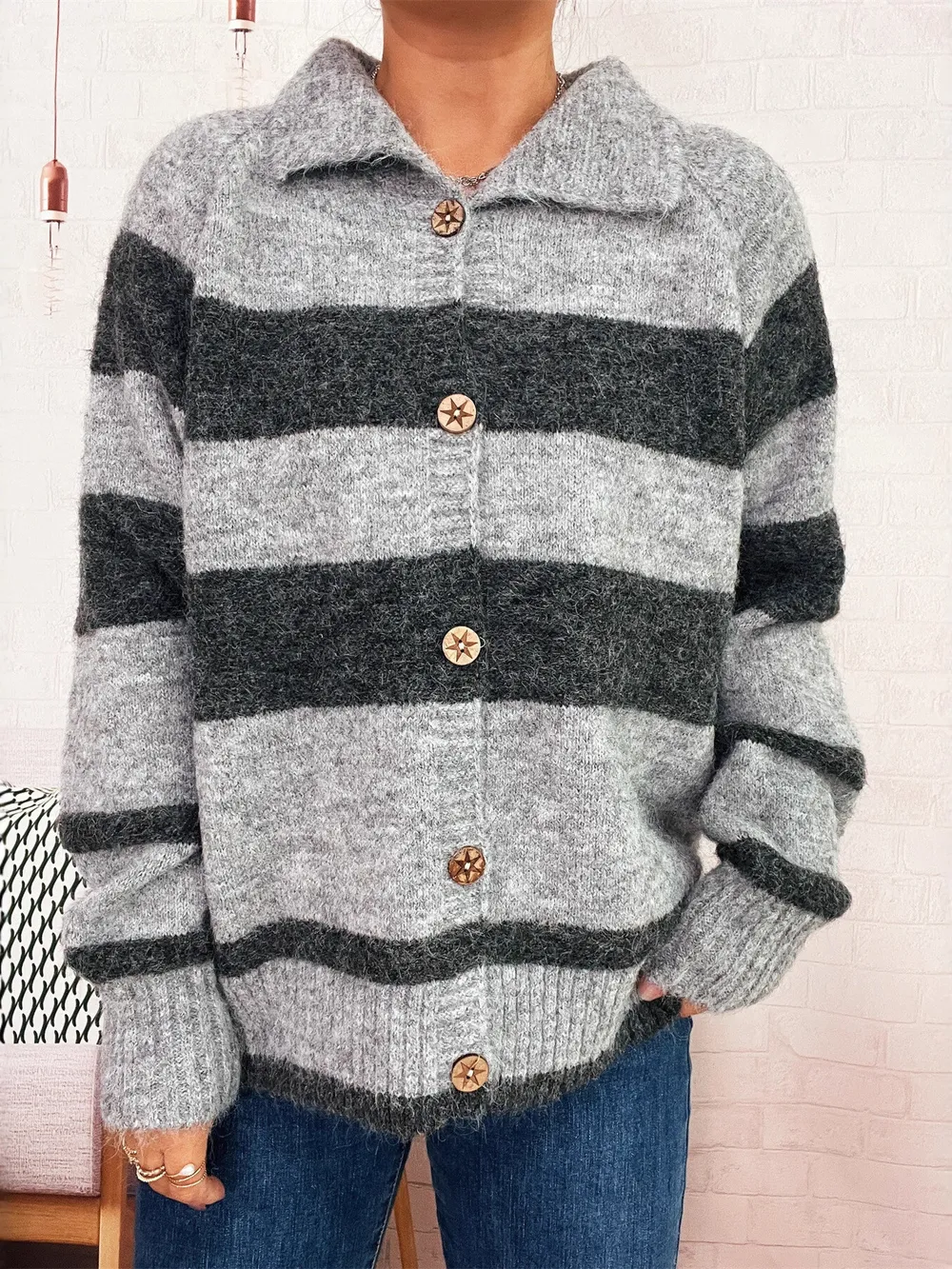 Striped Button-Up Cozy Cardigan, image 11