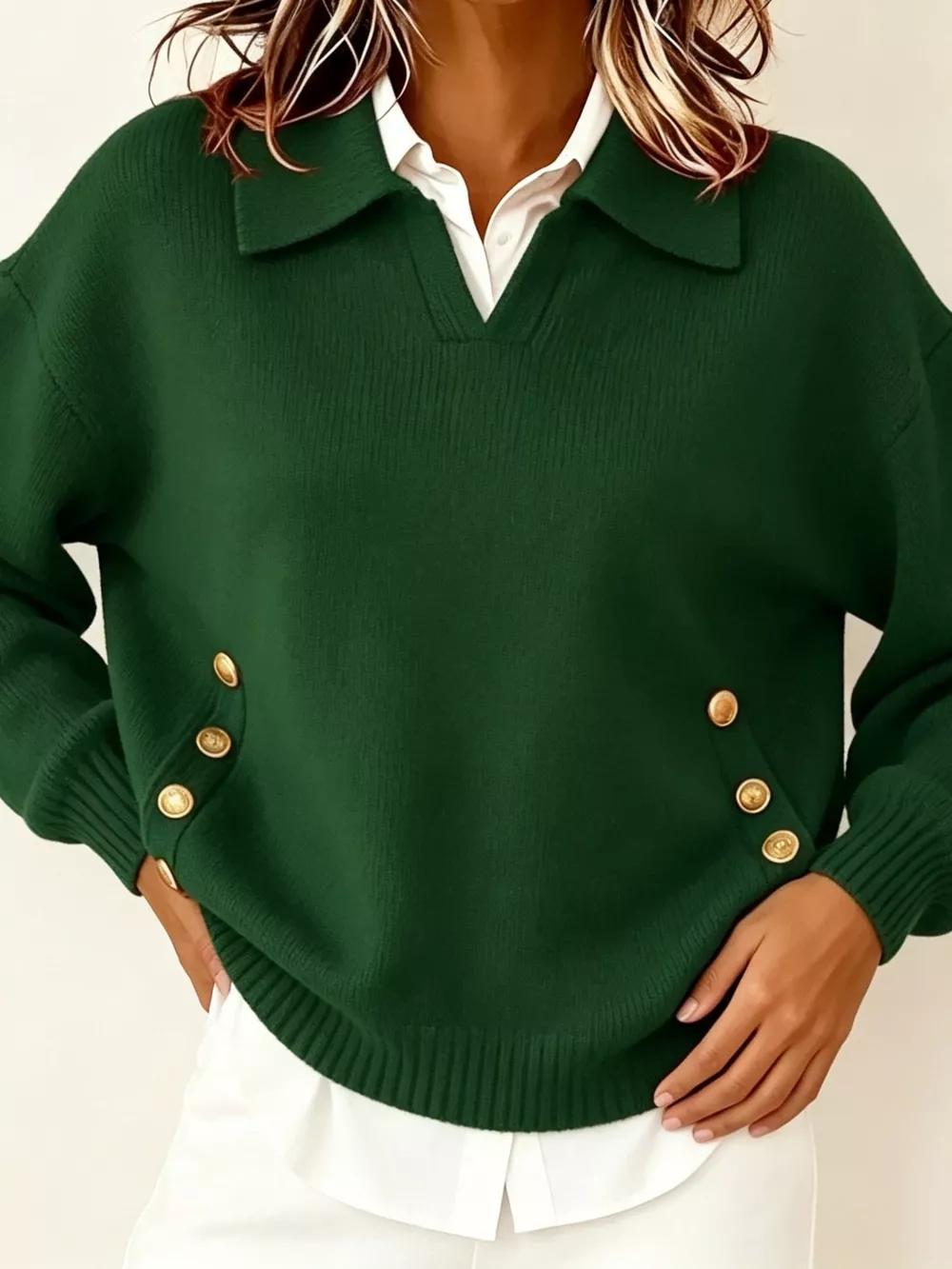 Chic Collared Decor-Button Sweater, image 19