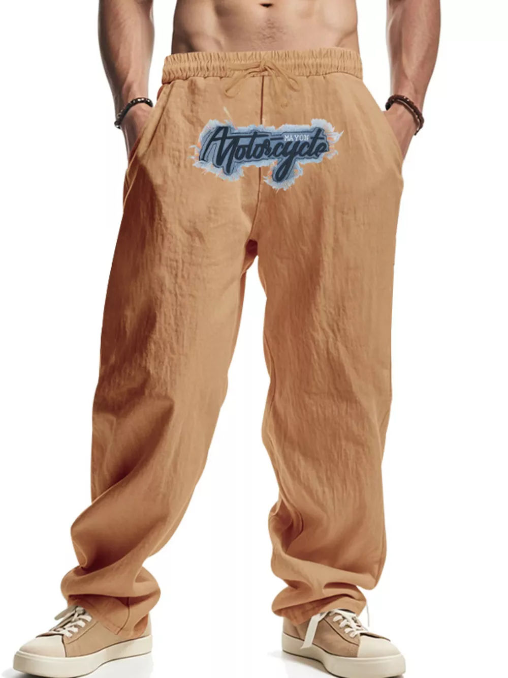Men's Full Size Drawstring Letter Casual Pants Plus Size, image 5