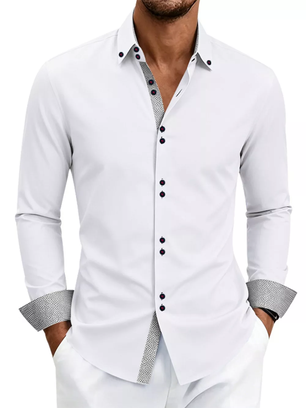 Men's Full Size Slim Fit Contrast Trim Shirt Plus Size, image 2