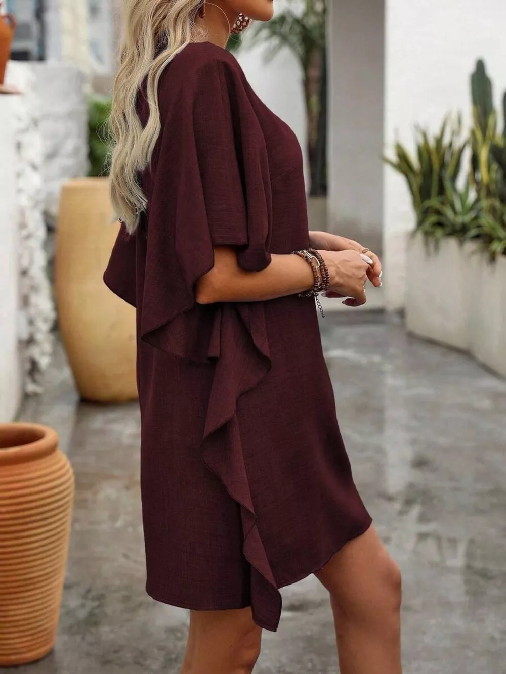 Ruffled Flutter Sleeve V-Neck Mini Dress, image 18