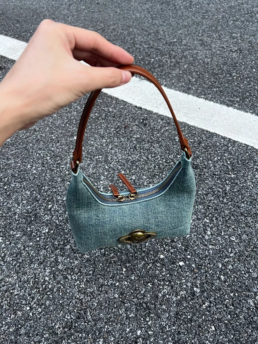 Denim Planet Decor Shoulder Bag, image 3