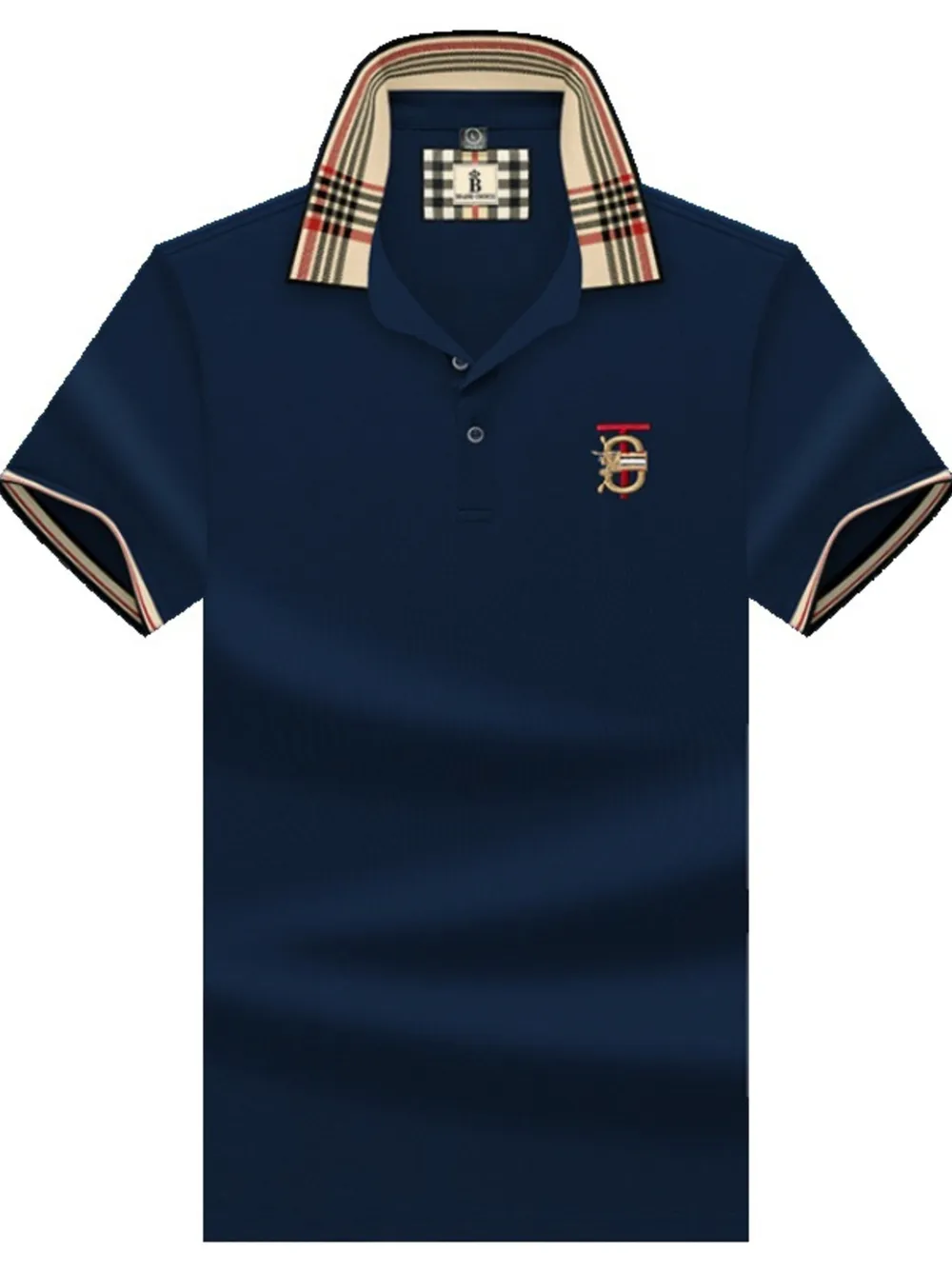 Men's Plus Size Plaid Collar Embroidered Polo, image 3