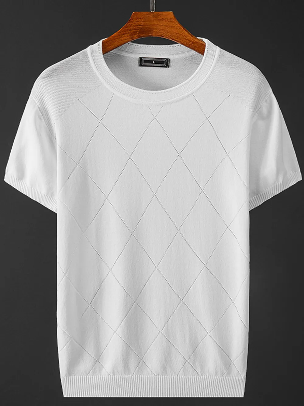 Men's Plus Size Diamond Pattern Knit T-Shirt, image 2