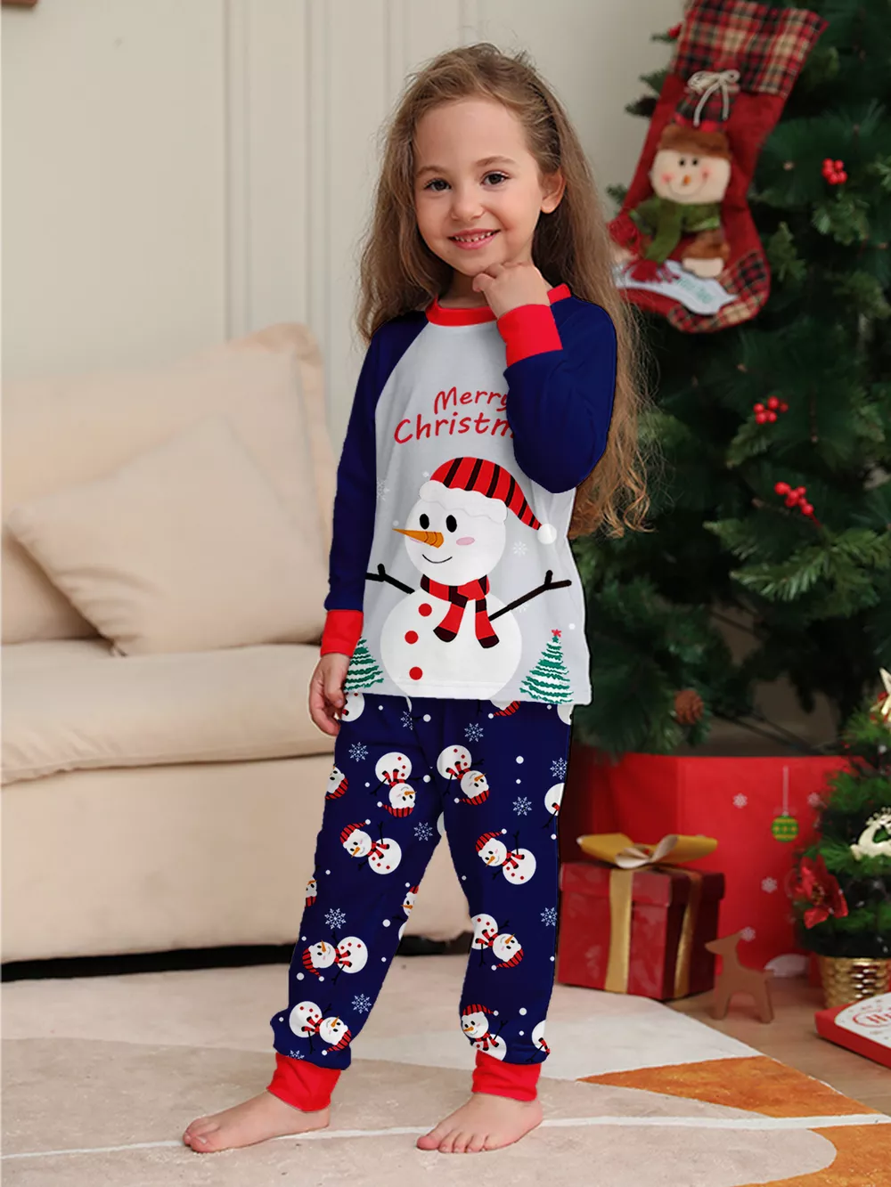 Full Size Family Matching Christmas Snowman Print Pajama Set Plus Size, image 10