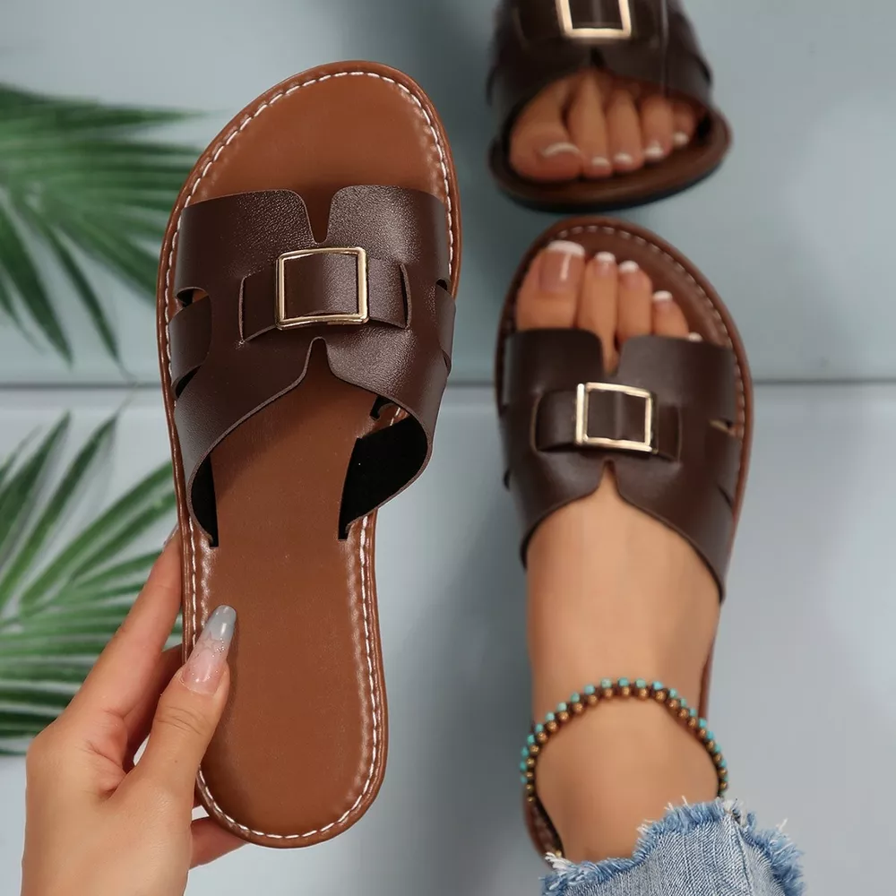 Elegant Buckle Slide Sandals, image 2
