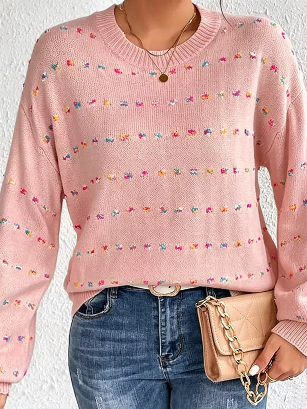 Multi-Color Confetti Dot Drop Shoulder Sweater, image 9