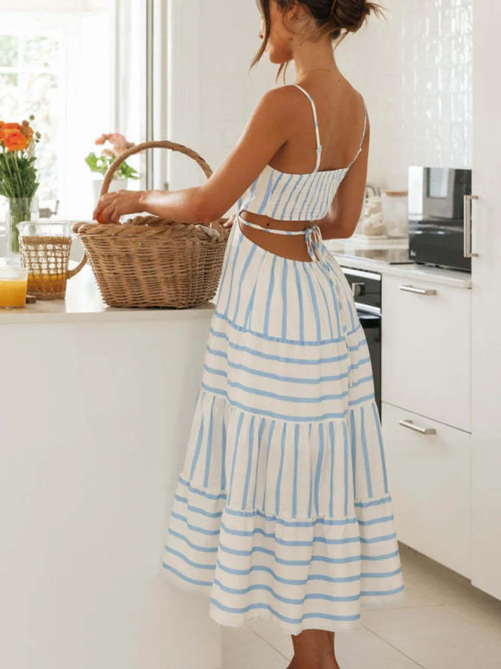 Cutout Striped Tiered Summer Midi Dress, image 6