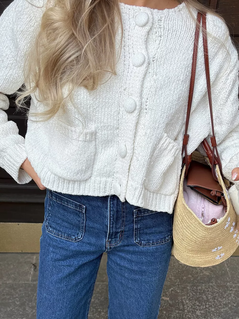 Textured Knit Button-Down Cardigan, image 3