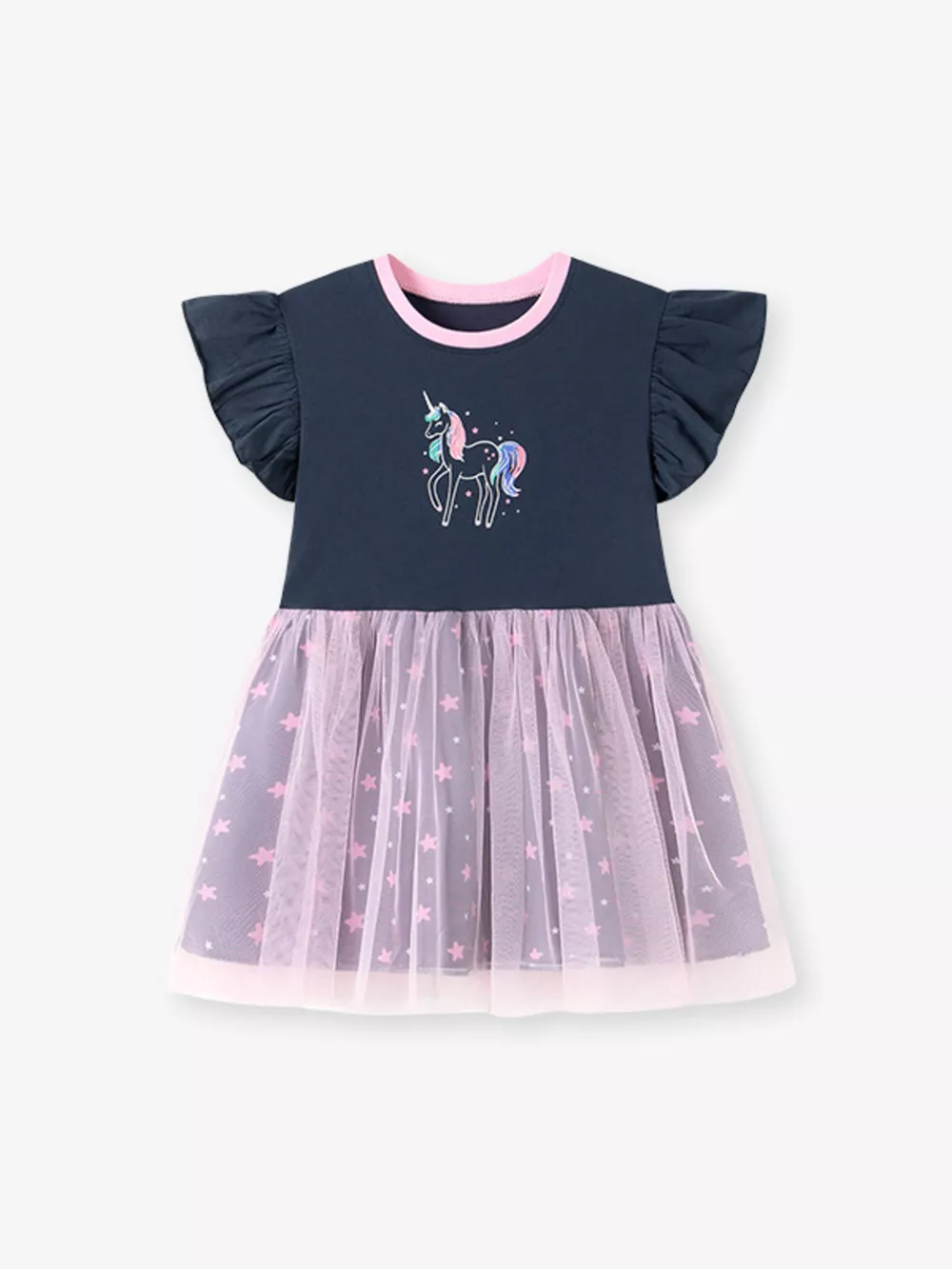 Children's Unicorn Graphic Ruffle Sleeve Tulle Dress, image 5