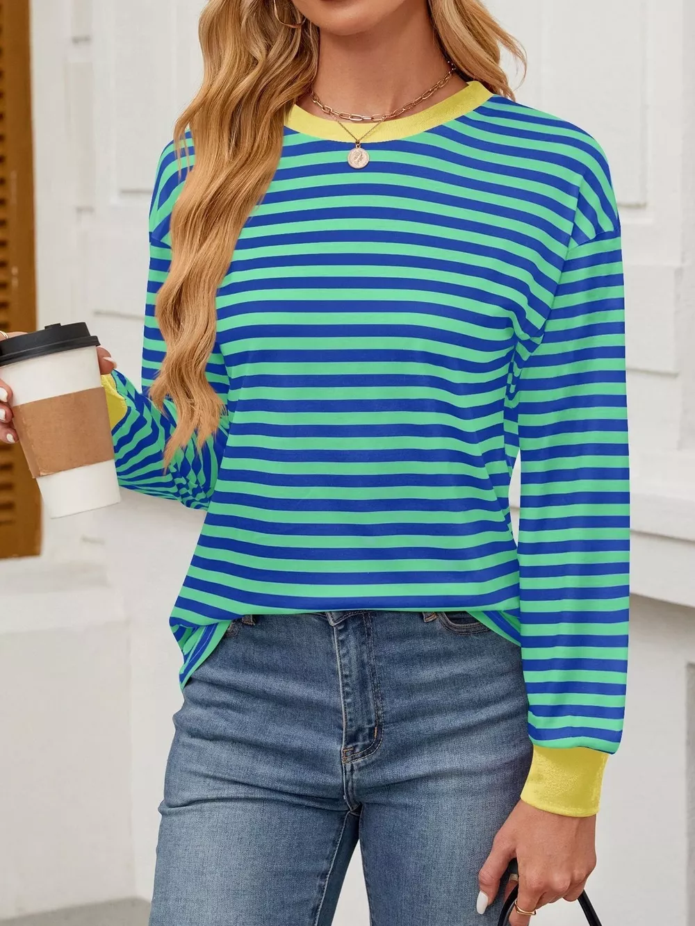Striped Round Neck Long Sleeve T-Shirt, image 27