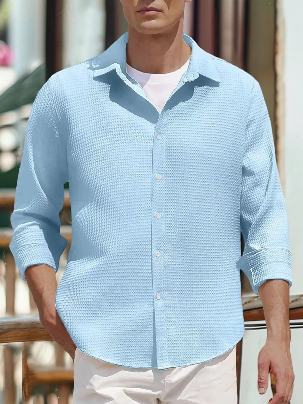 Men's Full Size Waffle Knit Button Up Shirt Plus Size, image 5