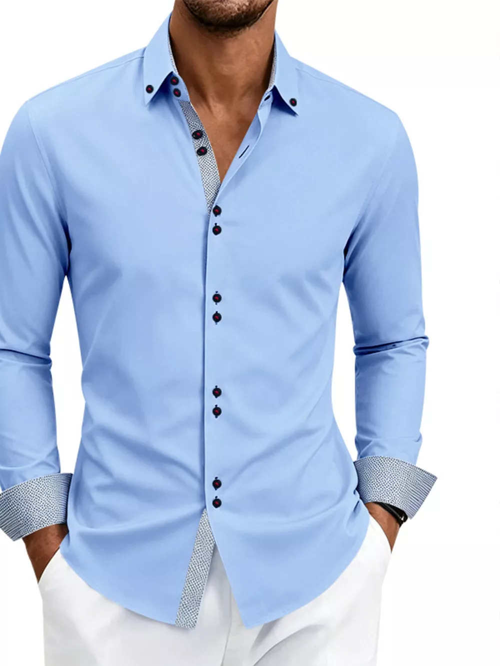 Men's Full Size Slim Fit Contrast Trim Shirt Plus Size, image 7