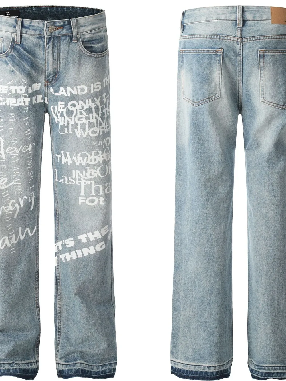 Men's Graffiti Text Print Straight Leg Jeans, image 4