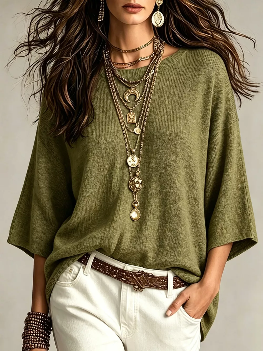 Round Neck 3/4 Sleeve Knit Top, image 6
