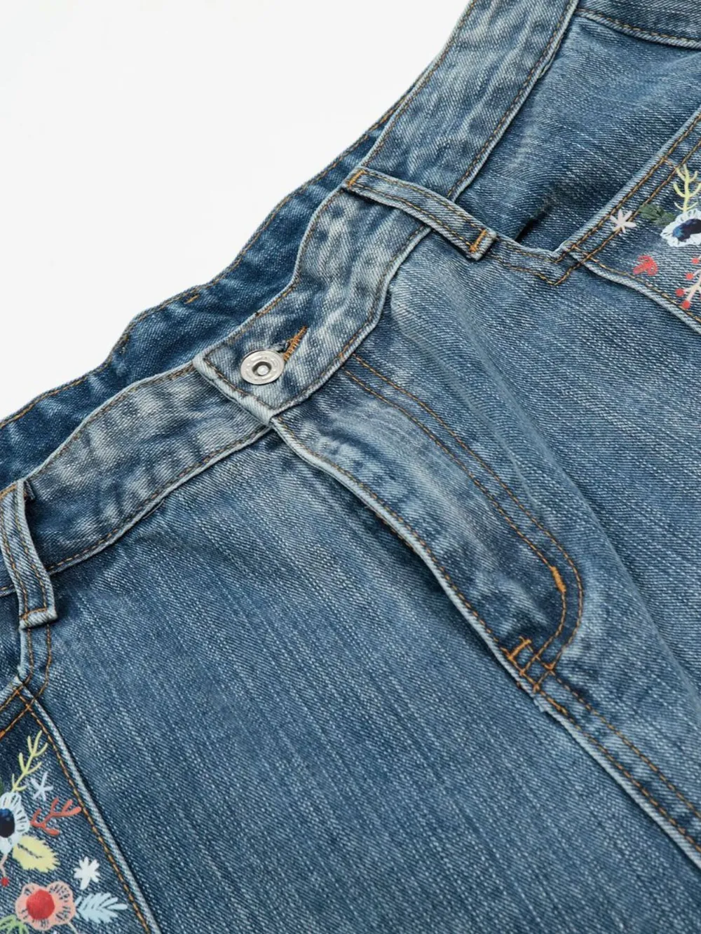 Men's Floral Trim Wide Leg Denim Shorts, image 7