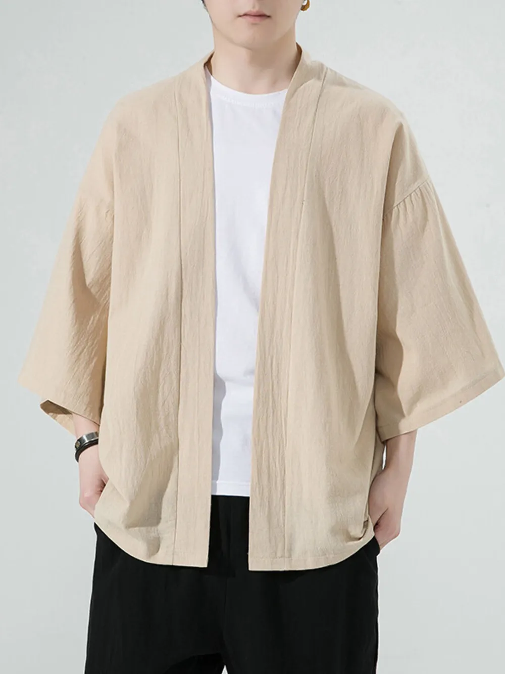 Men's Plus Size Open Front 3/4 Sleeve Cover Up, image 2