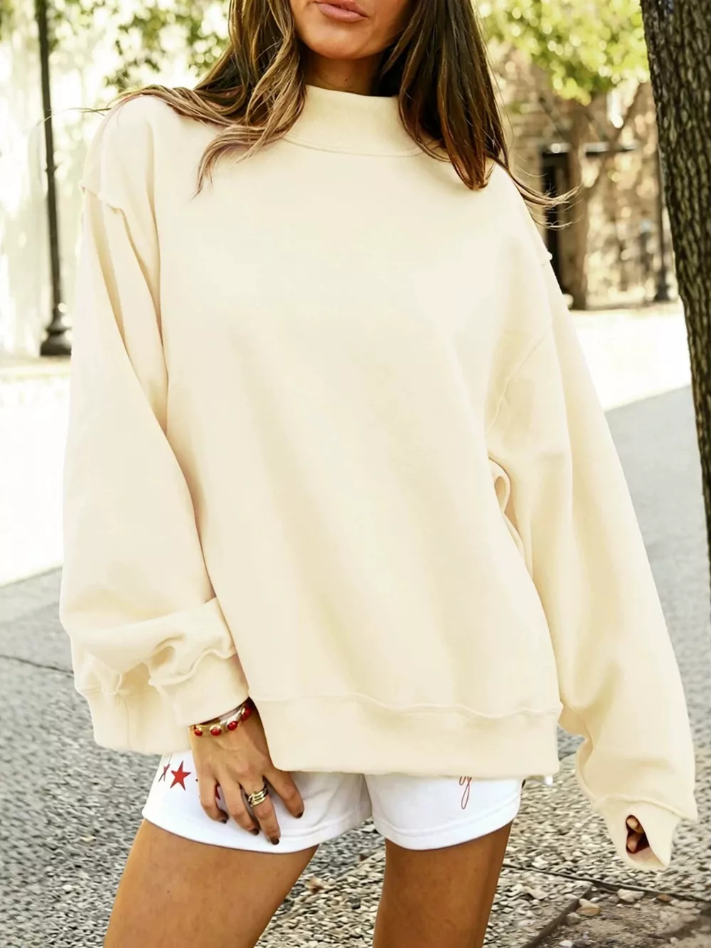 Mock Neck Dropped Shoulder Sweatshirt, image 18