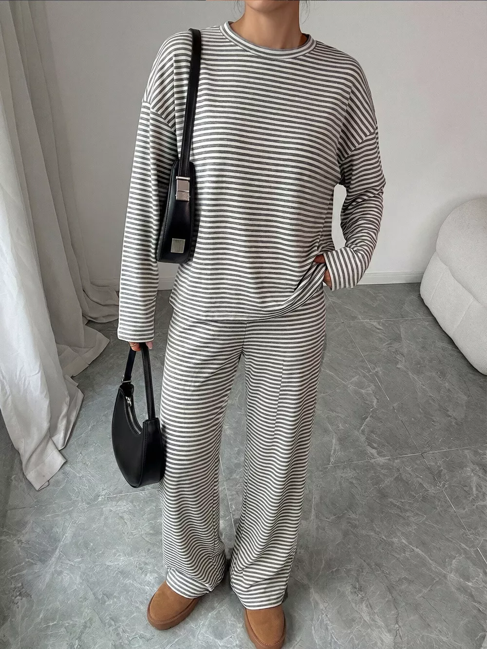 Striped Round Neck Top and Pants Set, image 4