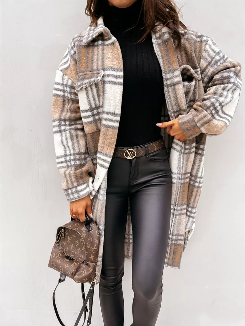 Longline Plaid Button Up Coat, image 17