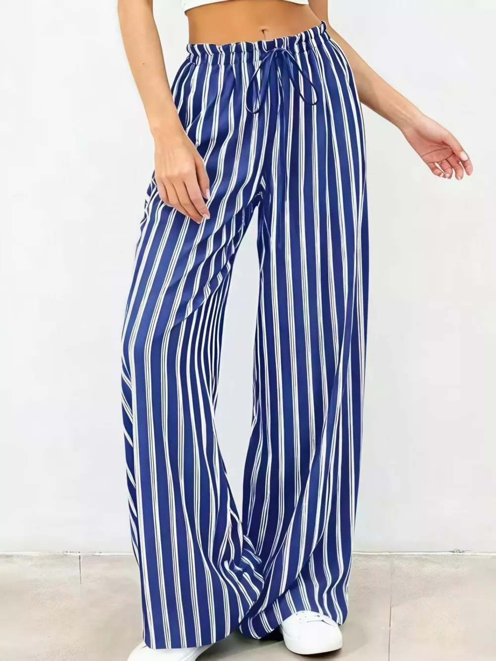 Striped Wide-Leg Drawstring Pants, image 9