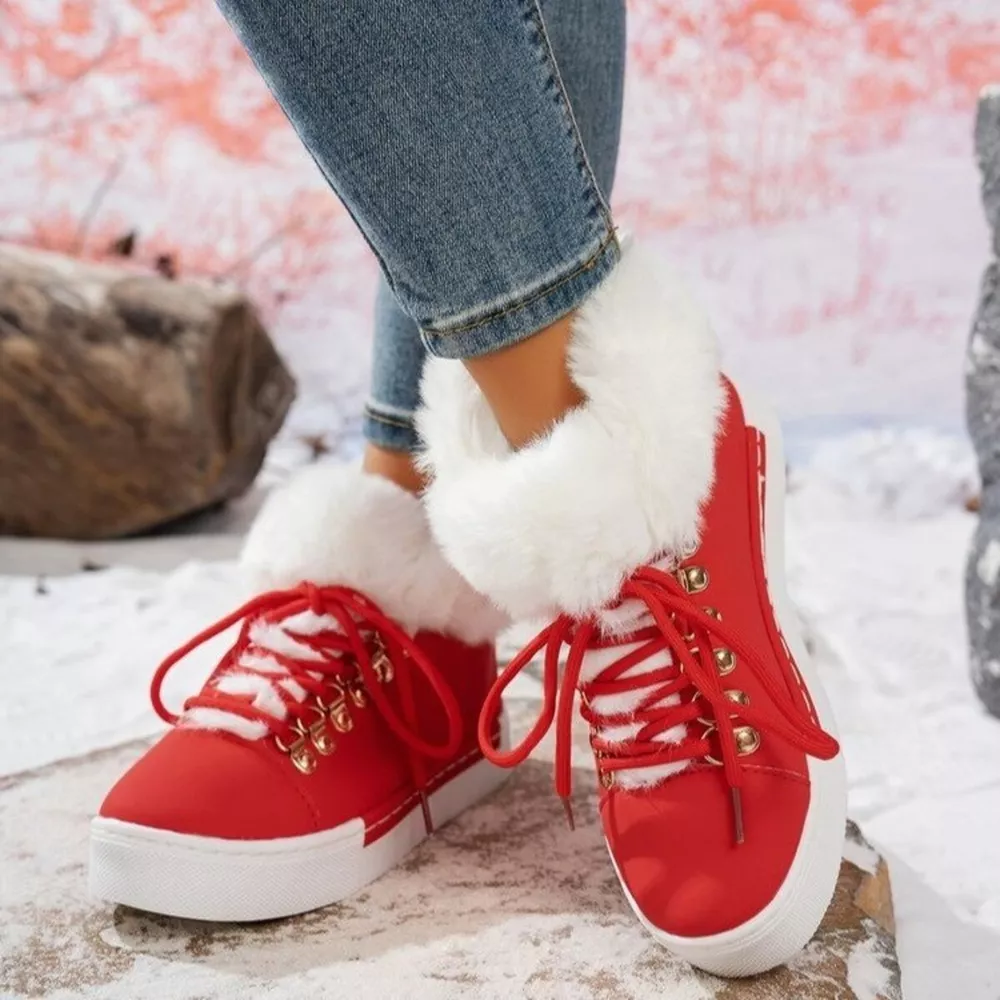 Fuzzy Trim Lace-Up Ankle Boots, image 13