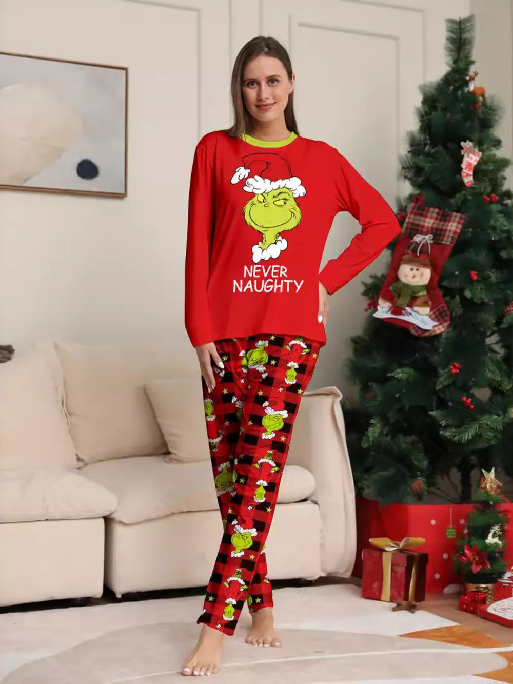 Full Size Grinch Themed Matching Family Christmas Pajama Set Plus Size, image 4