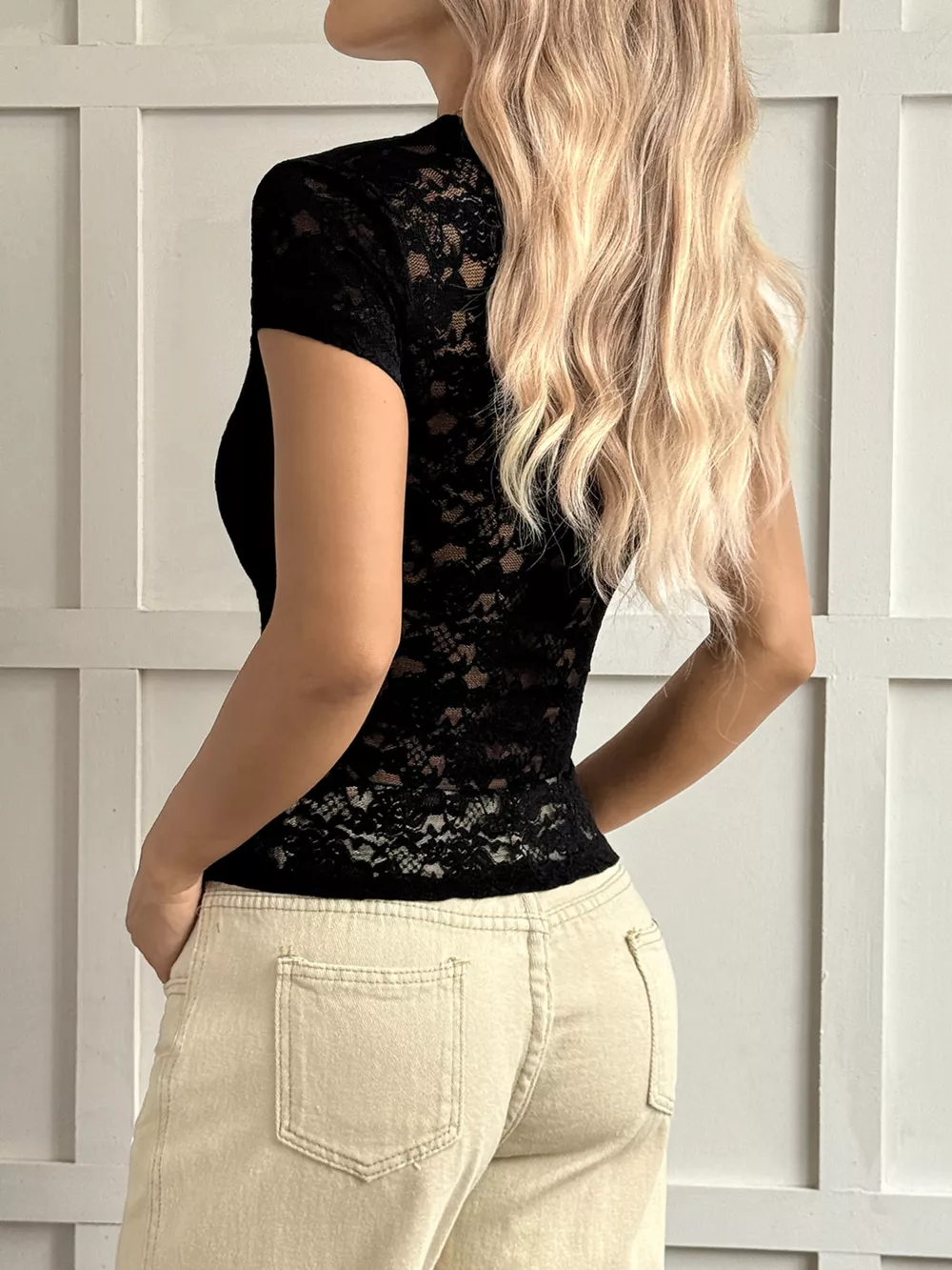 Elegant Short Sleeve Lace Blouse with Bow, image 8