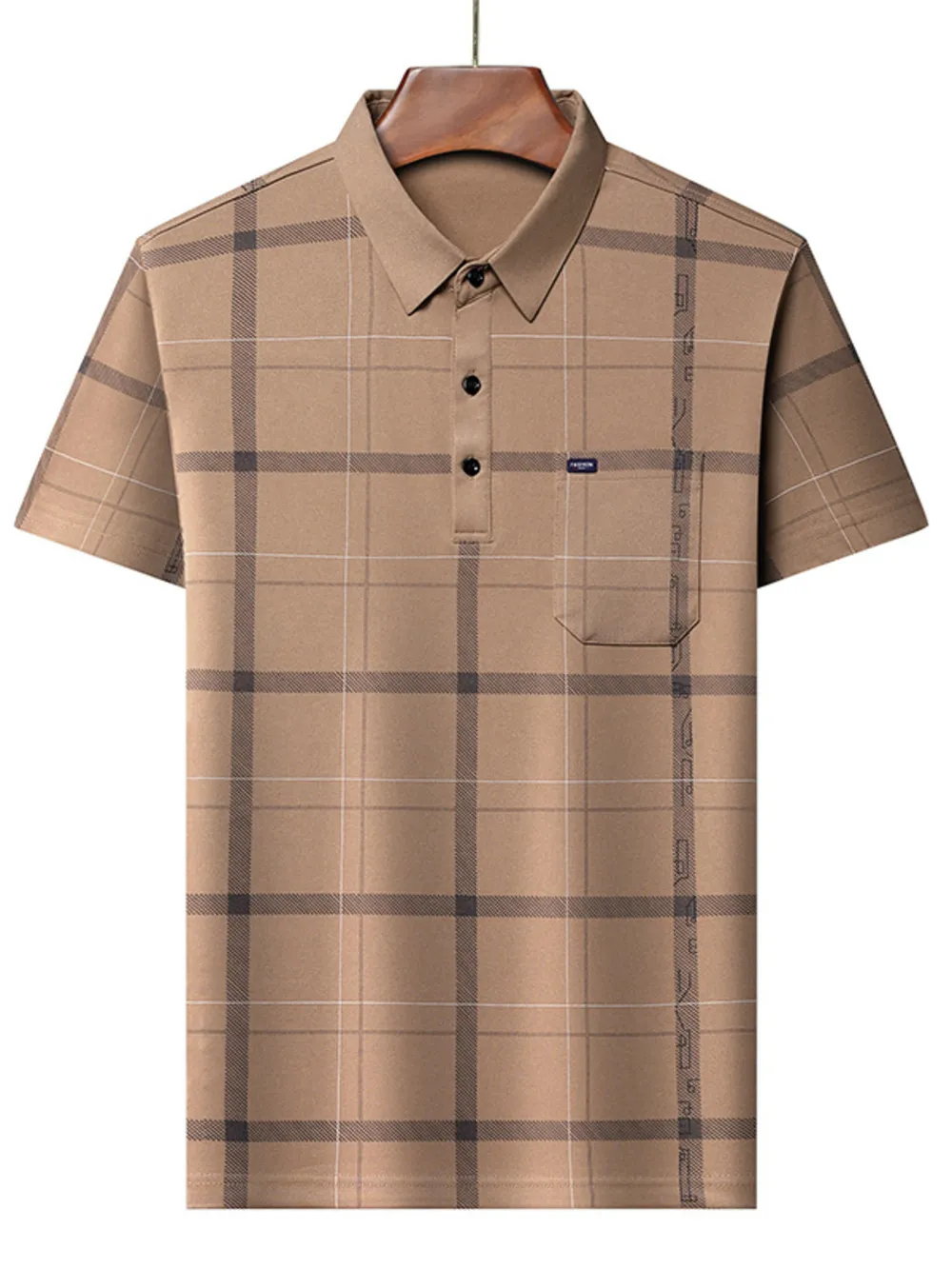 Men's Plus Size Classic Plaid Pattern Polo Shirt with Pocket, image 3