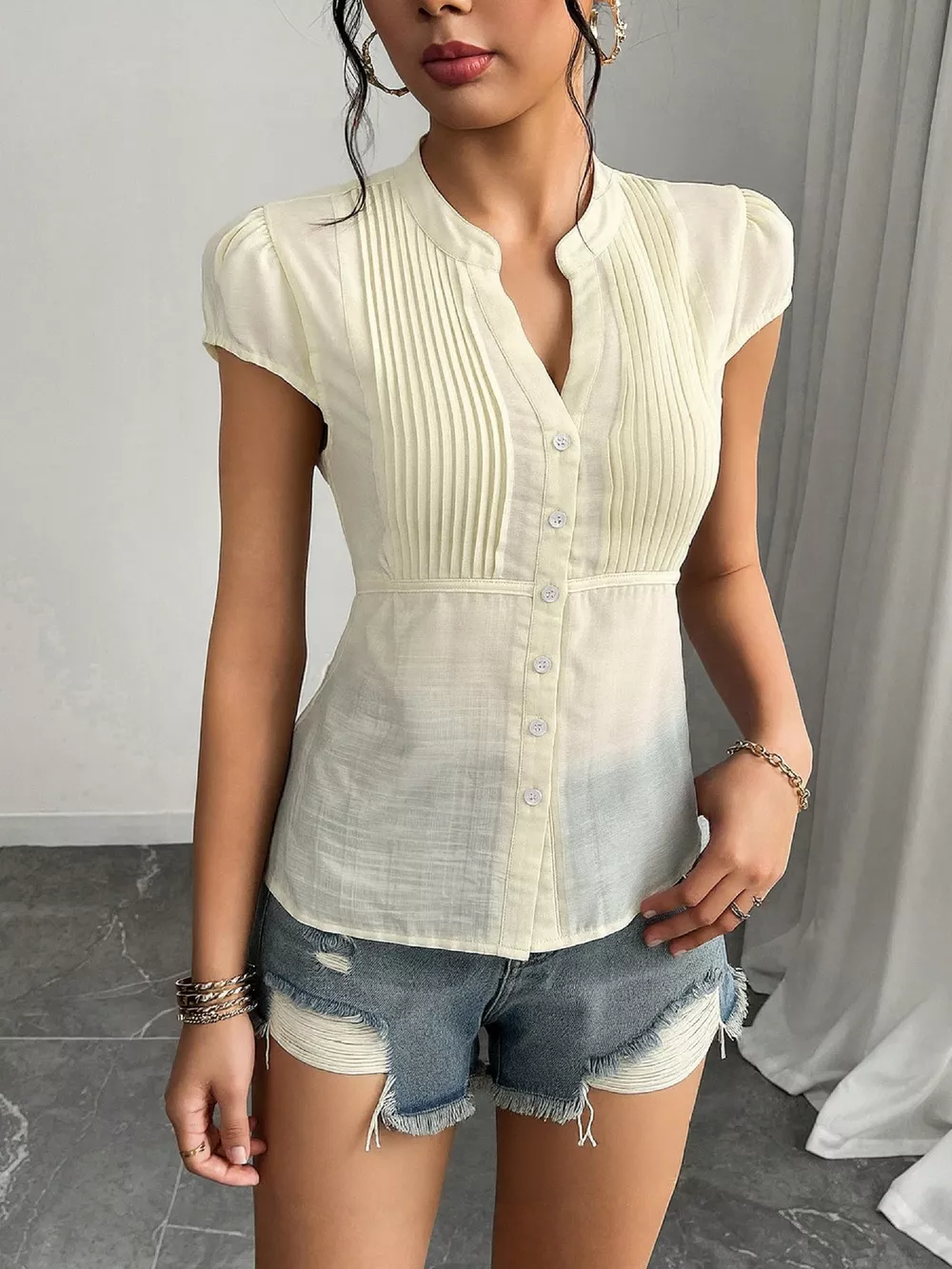 Button Up Cap Sleeve Shirt, image 4
