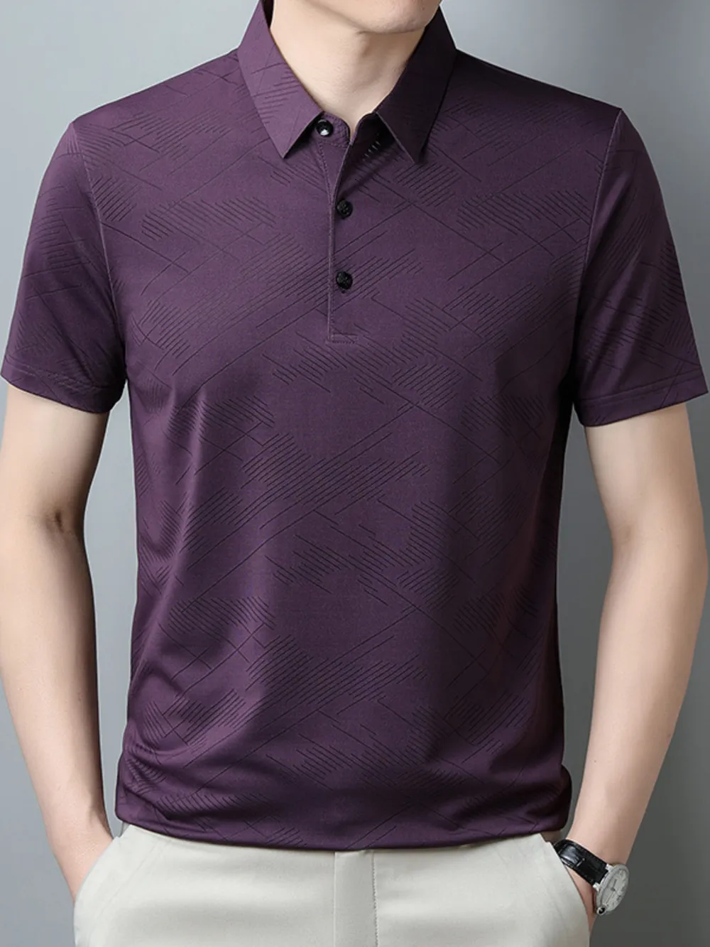 Men's Plus Size Breathable Short Sleeve Geometric Polo, image 4