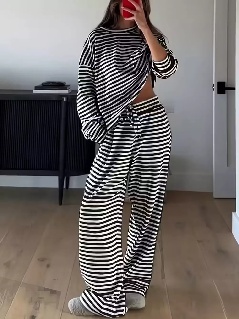 Striped Dropped Shoulder Top and Pants Set