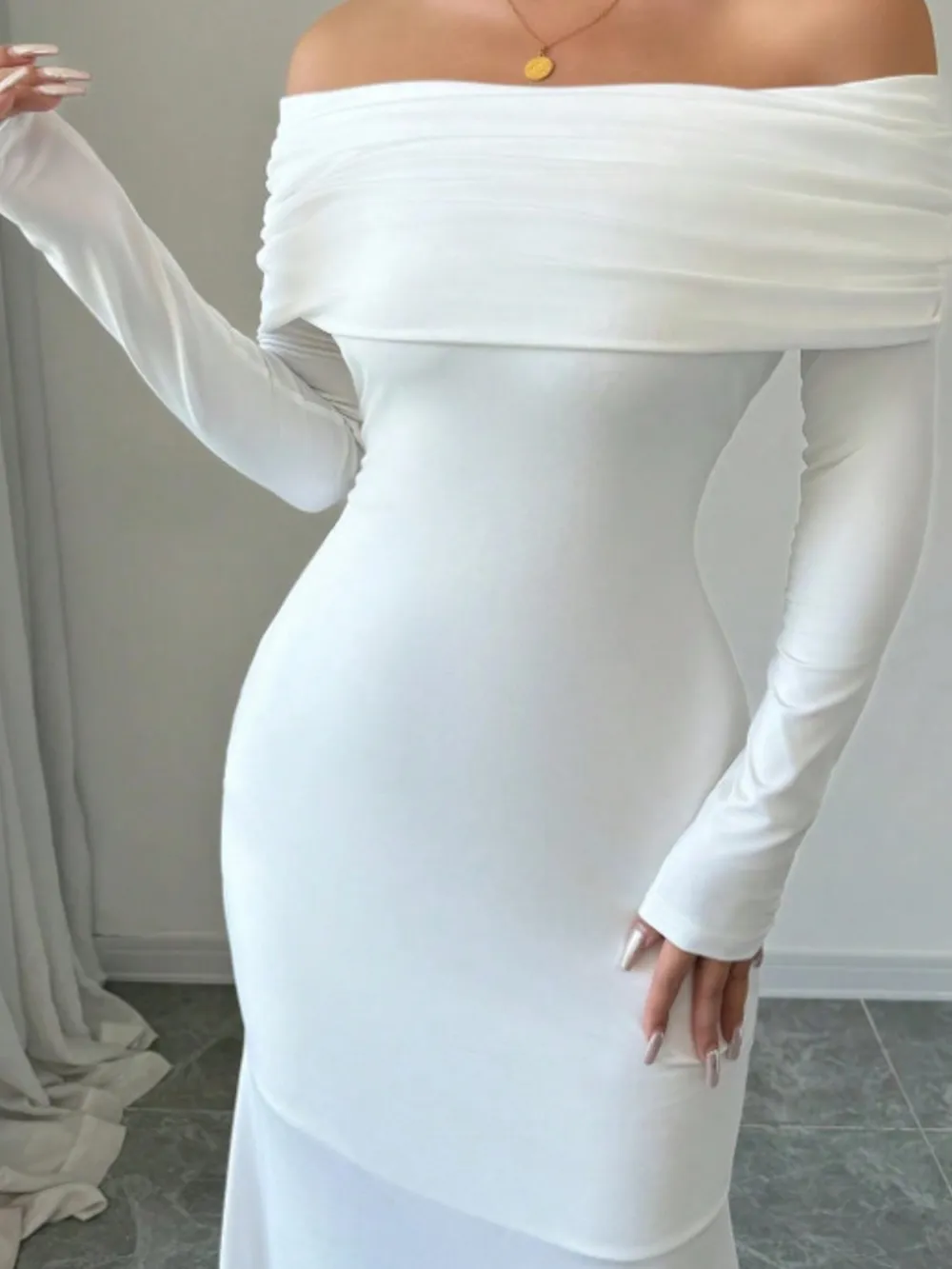 Off-Shoulder Long Sleeve Bodycon Maxi Dress, image 20