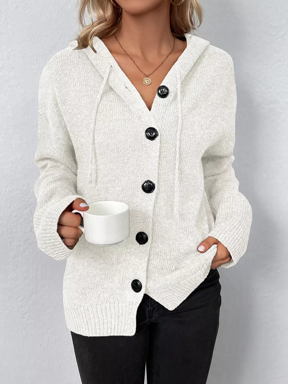 Cozy Knit Hooded Button-Down Cardigan, image 15