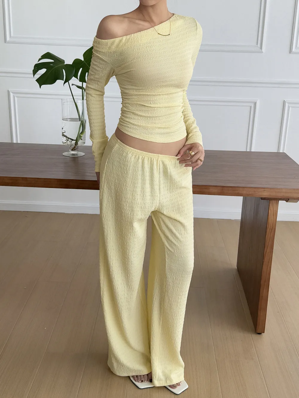 One Shoulder Long Sleeve Top and Pants Set, image 3