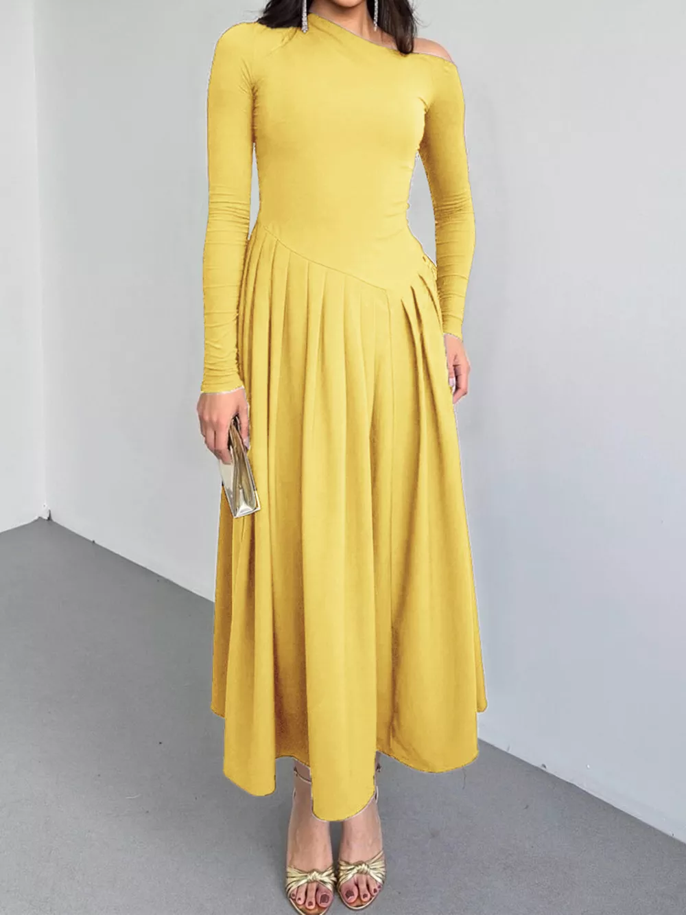 Ruched One Shoulder Long Sleeve Dress, image 11