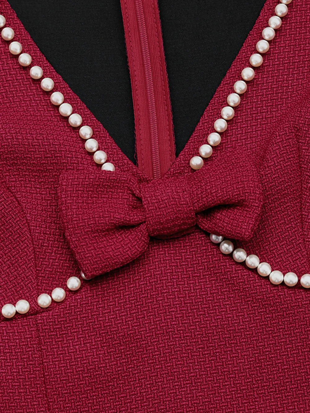 Pearl Trim V-Neck Long Sleeve Bodycon Dress, image 7