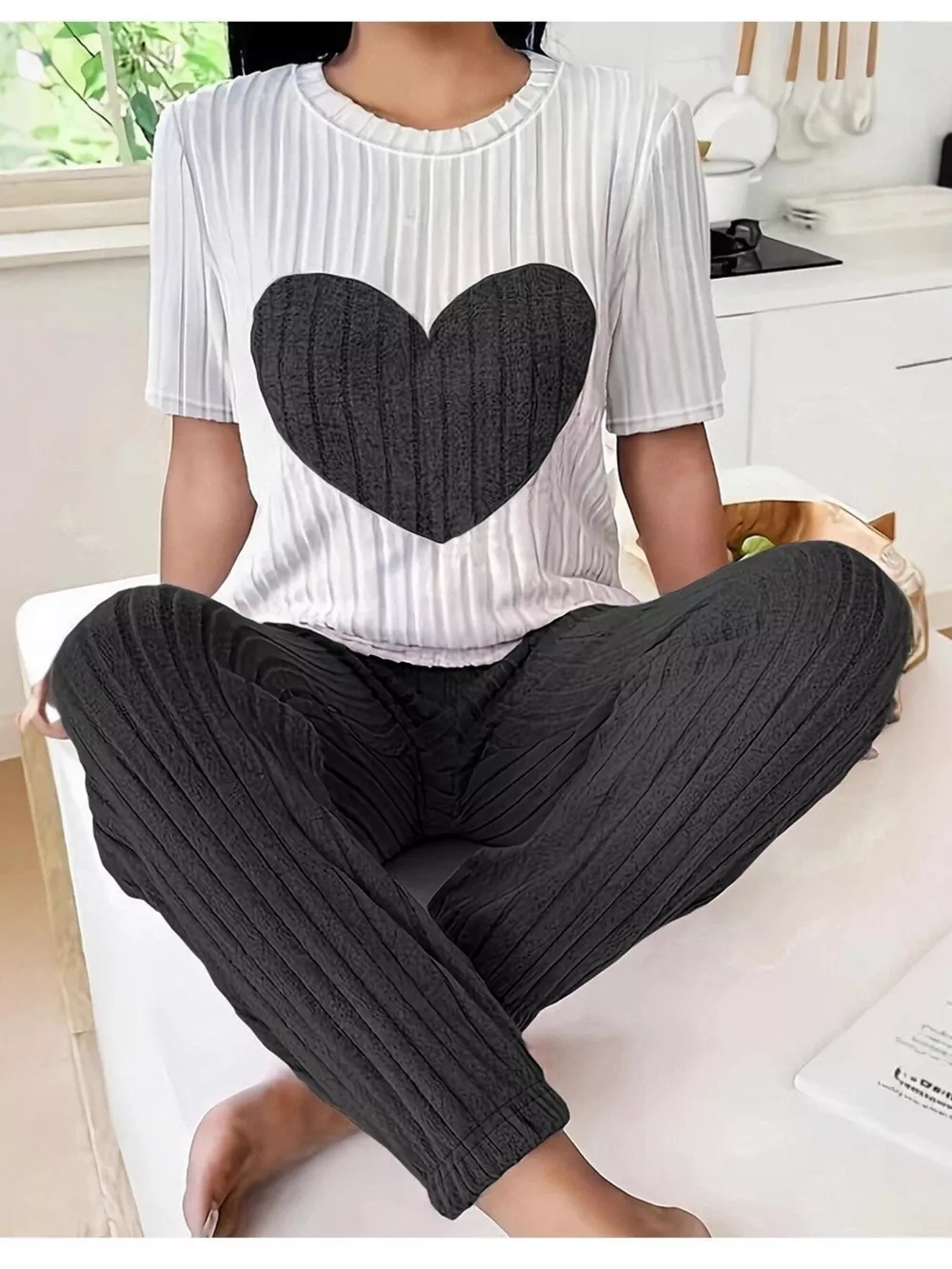 Heart Ribbed Knit Top and Pants Lounge Set, image 12