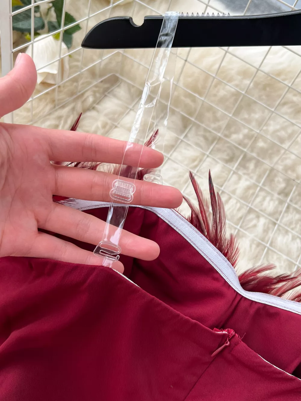 Feather Trim Strapless Wide Leg Jumpsuit, image 6