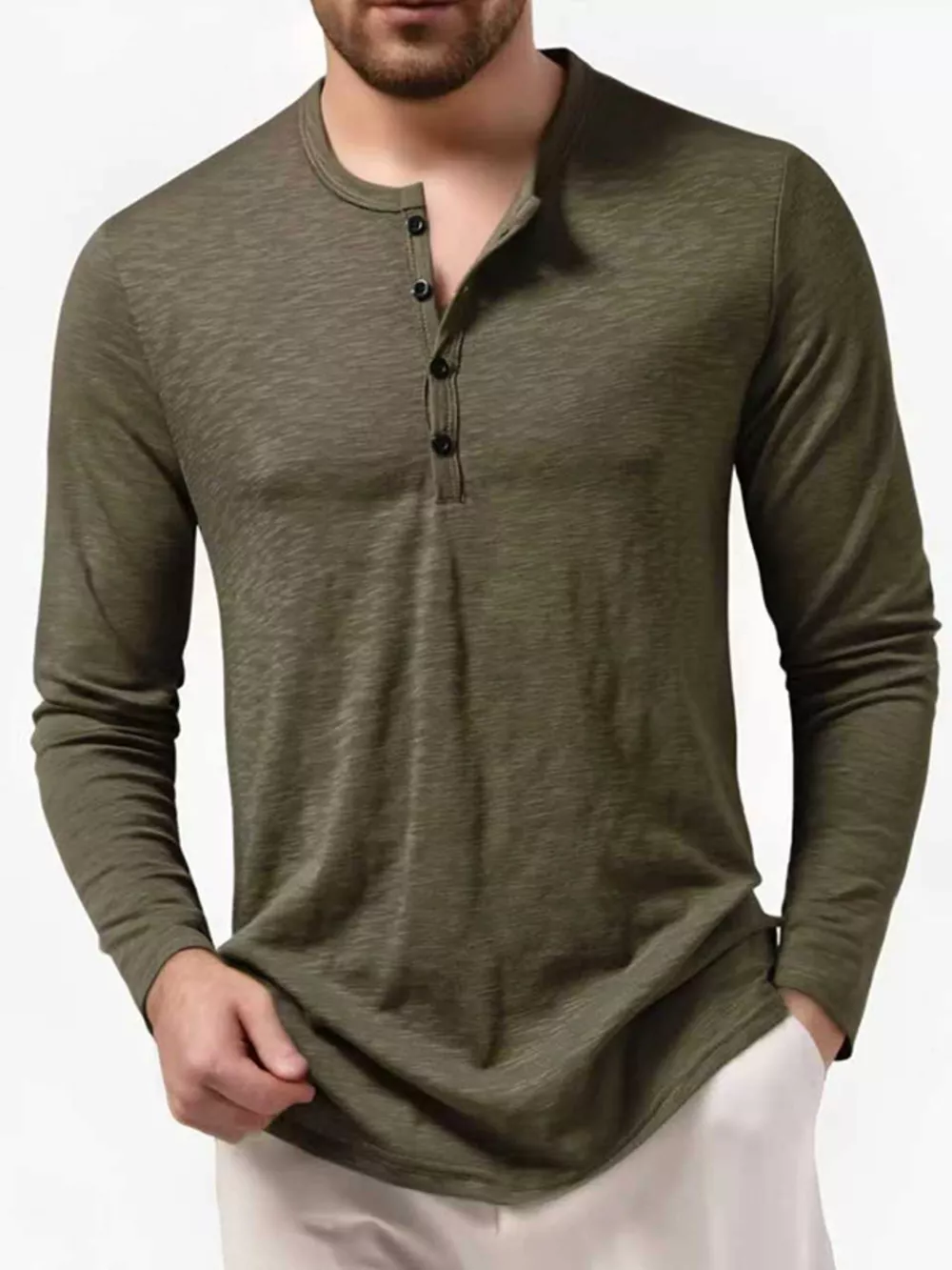 Men's Long Sleeve Henley T-Shirt, image 8