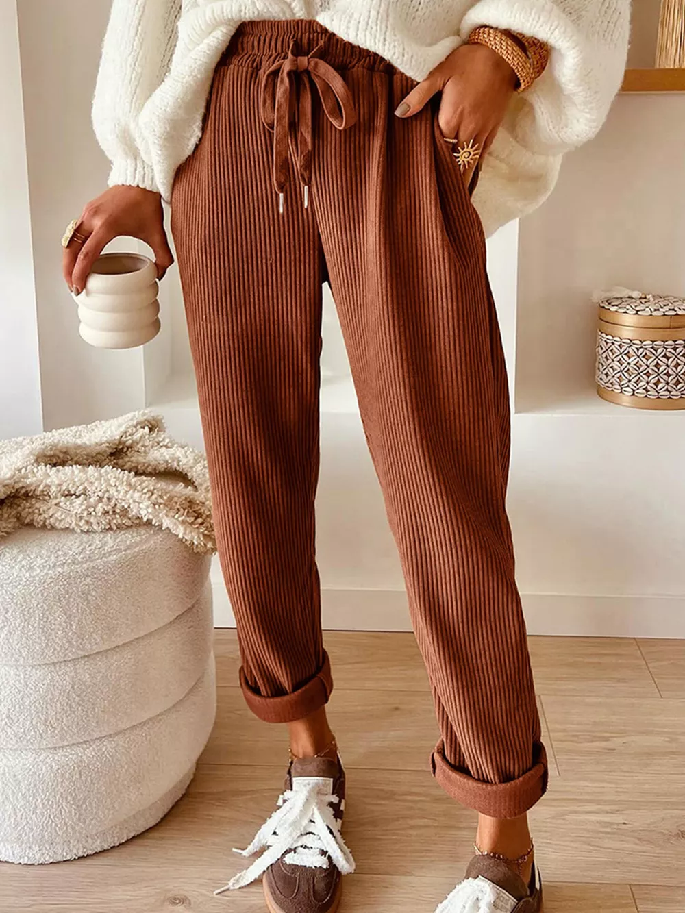 Casual Corduroy Drawstring Waist Pants, image 18