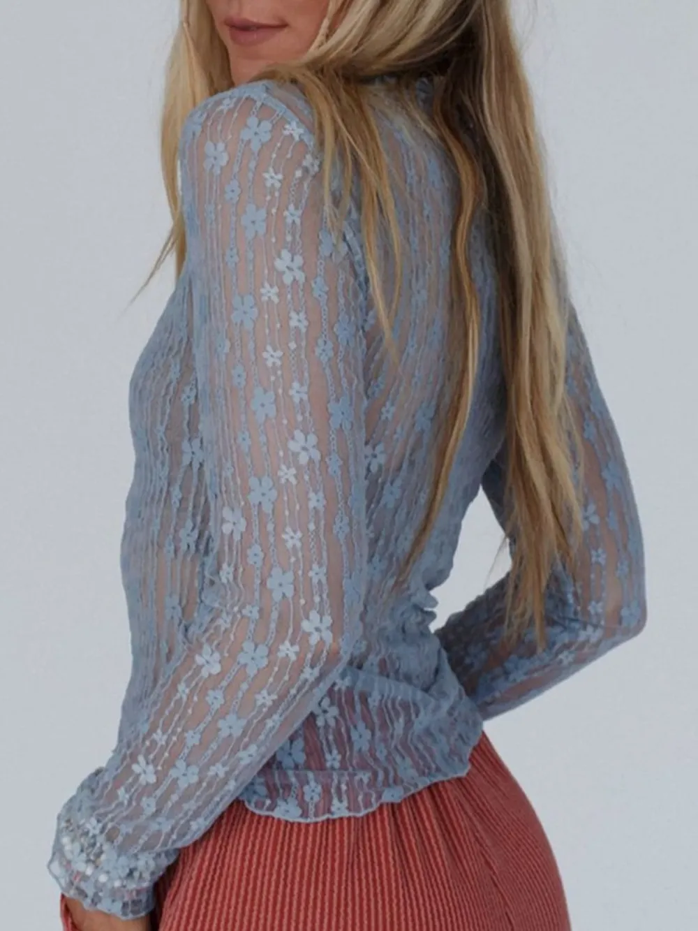 Lace See-Through Long Sleeve Blouse, image 15